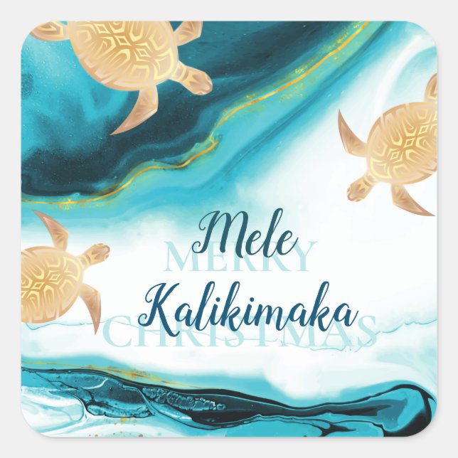 Sticker Carré Tortues de mer d'or | Mele Kalikimaka | Noël (Devant)