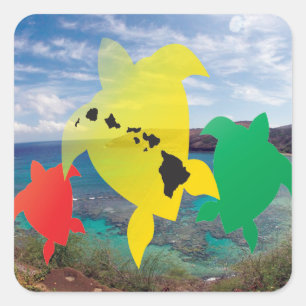 Sticker Carré Tortues de reggae d'Hawaï