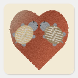 Sticker Carré Tortues mignonnes avec un Arrière - plan de coeur