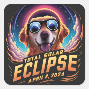 Sticker Carré Total Solaire Eclipse 2024 Golden Retriever Lover