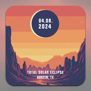 Sticker Carré Total Solaire Eclipse 4.8.2024 Lieu personnalisé