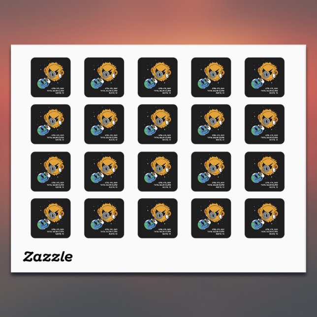 Sticker Carré Total Solar Eclipse 2024 Photobomb Lieu personnali (All text is editable,  Customize with city/state or edit as required)