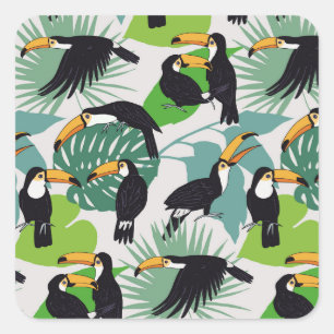 Sticker Carré Toucan Bird : Palm Feuille Motif