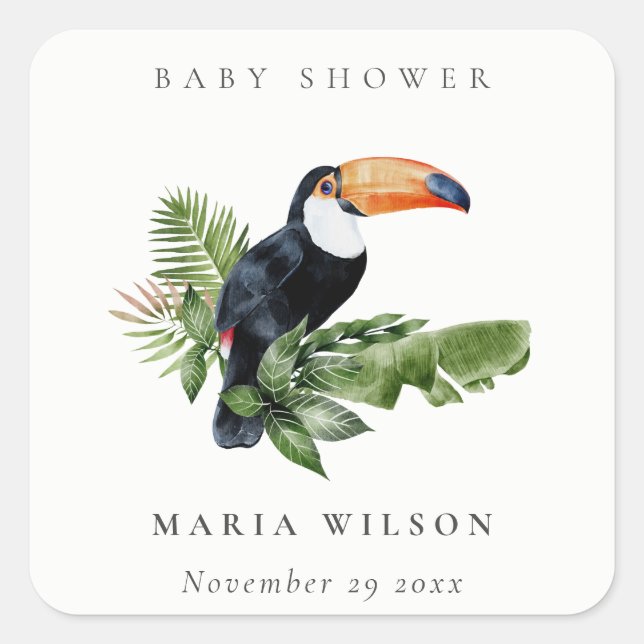 Sticker Carré Toucan de la forêt tropicale humide Baby Shower (Devant)