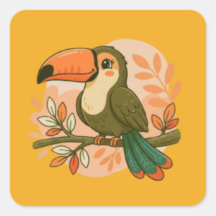 Sticker Carré Toucan Pastel Fantaisiste