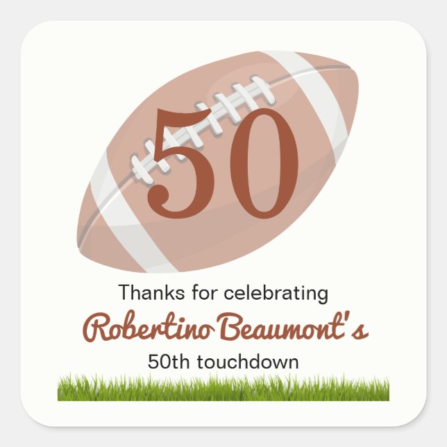 Sticker Carré Touchdown Fifty Funny Football 50e anniversaire (Devant)