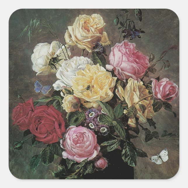 Sticker Carré Toujours la vie avec des fleurs dans Vase par Olaf (Devant)