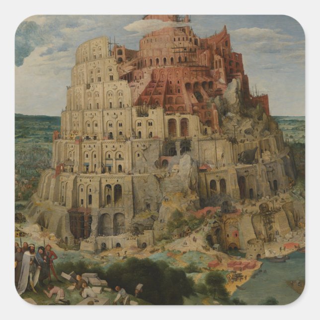 Sticker Carré Tour de Babel par Peter Bruegel l'Ancien (Devant)