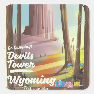 Sticker Carré Tour de Devils, Wyoming impression de camping vint