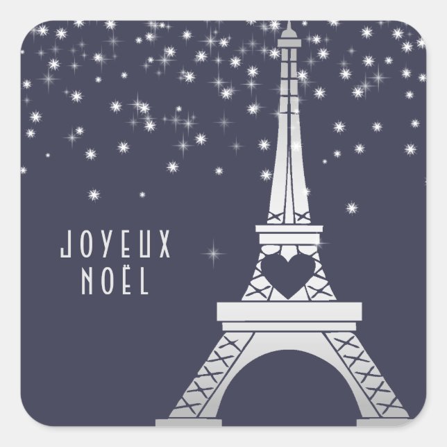 Sticker Carré Tour Eiffel avec neige | Joyeux Noël à Paris (Devant)