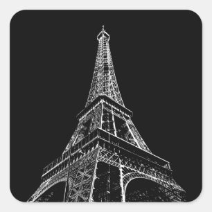 Sticker Carré Tour Eiffel noir blanc Paris Voyage Vintage 