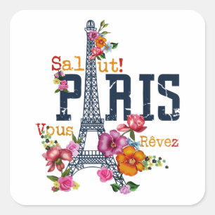 Sticker Carré Tour Eiffel Paris Chemise Salut Flower Paris Fra