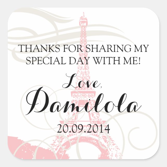 Sticker Carré Tour Eiffel Paris Mariage (Devant)