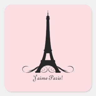 Sticker Carré Tour Eiffel rose J'aime Paris !