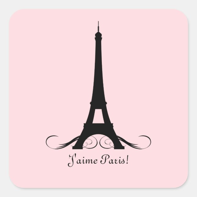 Sticker Carré Tour Eiffel rose J'aime Paris ! (Devant)