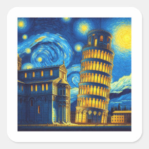 Sticker Carré Tour Starry Night Leaning De Pise Italie