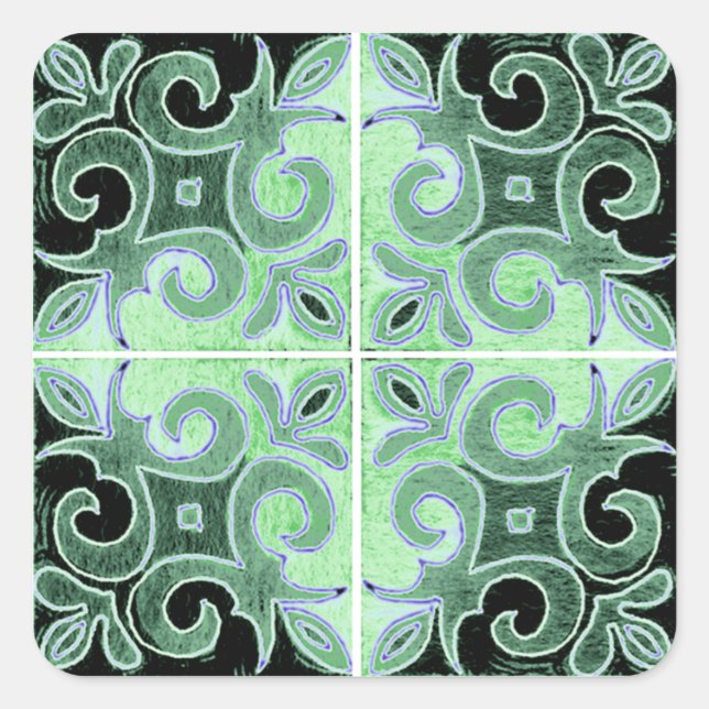 Sticker Carré Tourbillon noir vert inspiré par Azulejos portugai (Devant)