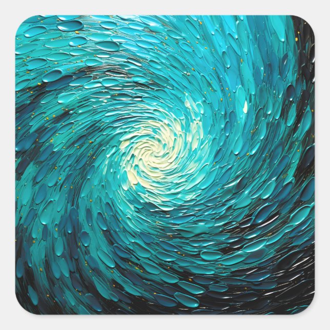 Sticker Carré Tourbillon océan turquoise abstrait (Devant)