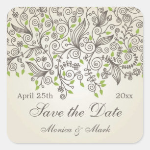 Sticker Carré Tourbillons Brown et feuilles verts Enregistrer la