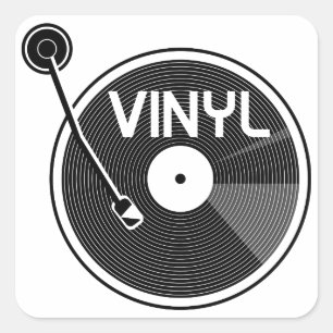 Sticker Carré Tourne-disque vinyle noir et blanc