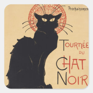 Sticker Carré Tournée du Chat Noir Vintage Black Cat Art Nouveau