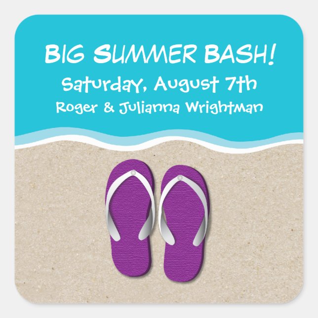 Sticker Carré Tourner sur l'Autocollant Beach Party (Devant)