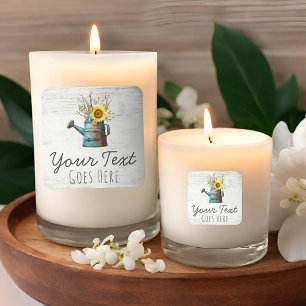 Sticker Carré Tournesol Floral & Bois rustique Cottage Vintage