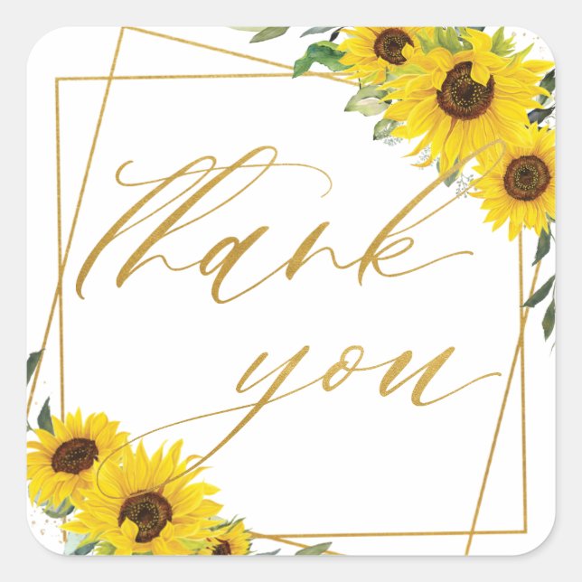 Sticker Carré Tournesol Floral Mariage or Merci géométrique  (Devant)