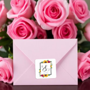 Sticker Carré Tournesol Rose Daisy Floral Automne Mariage
