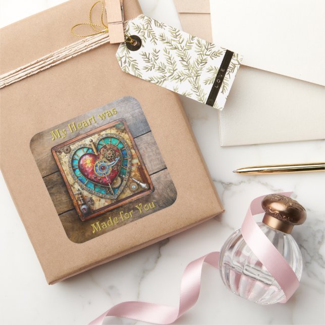 Sticker Carré Tournesol Tiré Coeur Série Steampunk (Cadeaux)