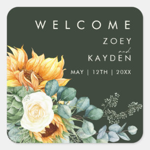 Sticker Carré Tournesol Tournesol Vert foncé Bienvenue Mariage