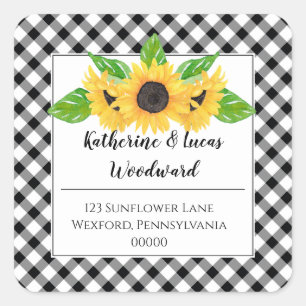 Sticker Carré Tournesols Boho Adresse de Retour aux Damas de B