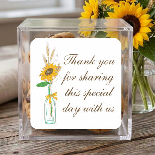 Sticker Carré Tournesols Jaune Floral Mariage Champêtre Merci