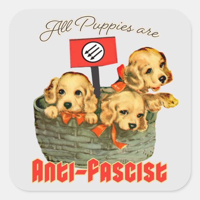 Sticker Carré Tous les Chiots sont anti-fascistes (Devant)