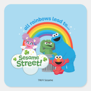 Sticker Carré Tous les Rainbows mènent à Sesame Street