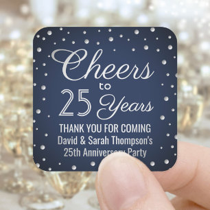 Sticker Carré TOUS les vœux d'anniversaire Élégant Bleu marine e