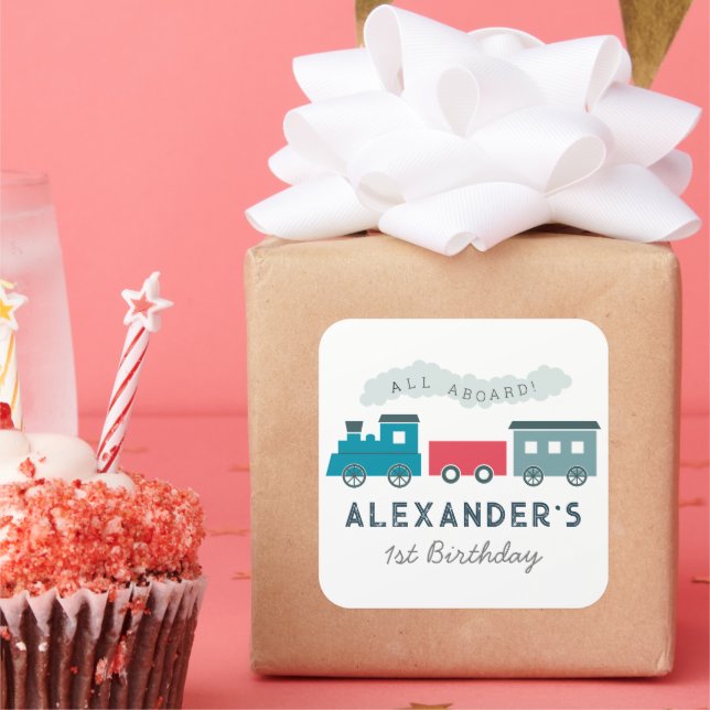 Sticker Carré Tout à bord du train à vapeur Blue Boy Anniversair (Fête)