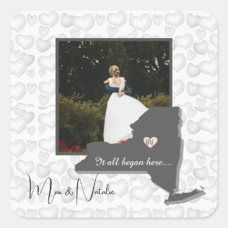 Sticker Carré Tout a commencé ici, New York, Photo Heart    