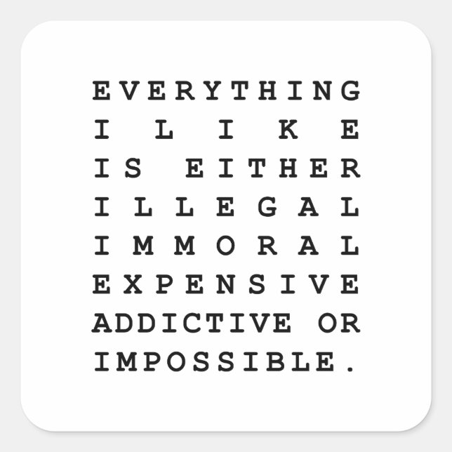 Sticker Carré Tout ce que j'aime (Devant)