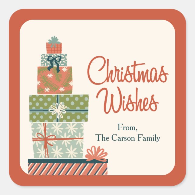 Sticker Carré Tout enveloppé cadeau de Noël (Devant)