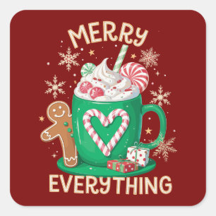Sticker Carré Tout Joyeux Café au Pain d'Épice de Noël