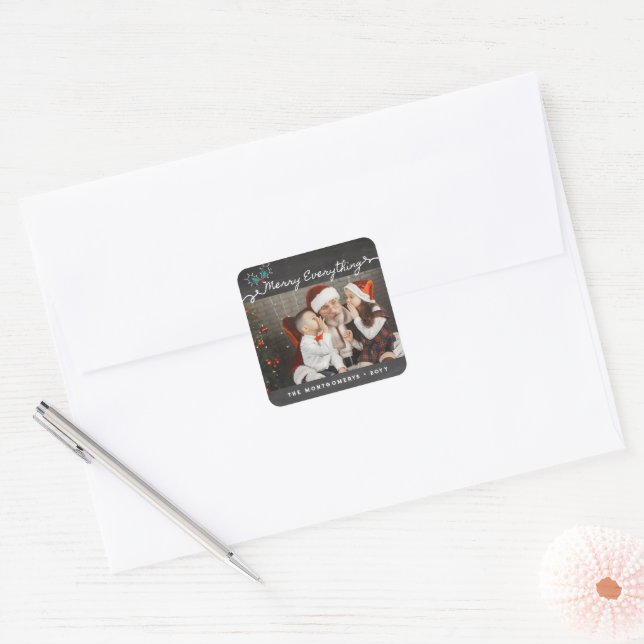 Sticker Carré Tout Joyeux Script Tableau Noir Photo de Vacances (Enveloppe)