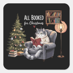 Sticker Carré Tout réservé pour la chatte livresque de Noël Lect