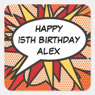 Sticker Carré Toute bulle de discours d'anniversaire Fun Retro B
