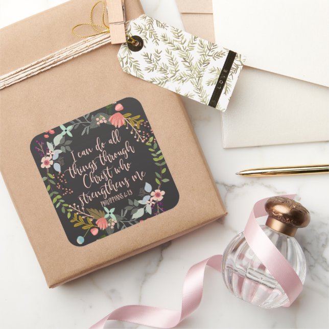 Sticker Carré Toutes les choses à travers Christ Philippiens Bib (Cadeaux)