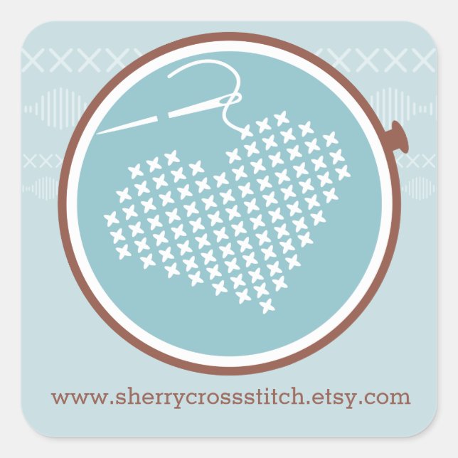 Sticker Carré Tracé broderie cerceau fil aiguille du coeur (Devant)
