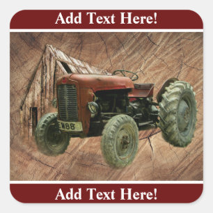 Sticker Carré Tracteur rouge vintage Rustic Barn Shop