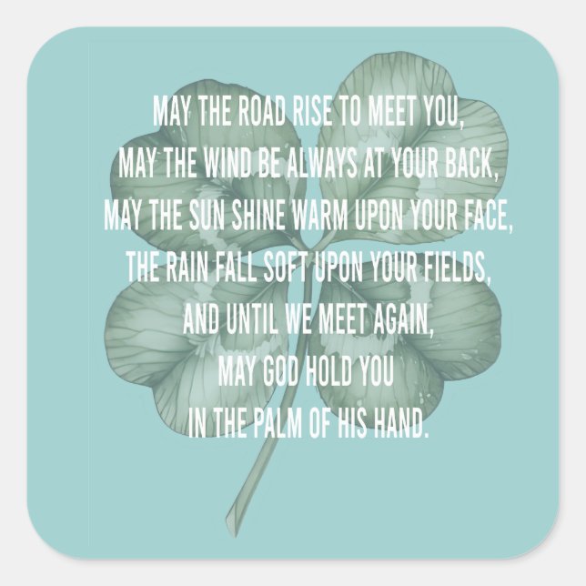 Sticker Carré Traditional Irish Blessing Four Leaf Clover Design (Devant)