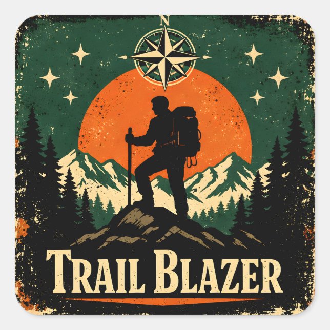 Sticker Carré Trail Blazer – Wilderness Pioneer Hiker (Devant)