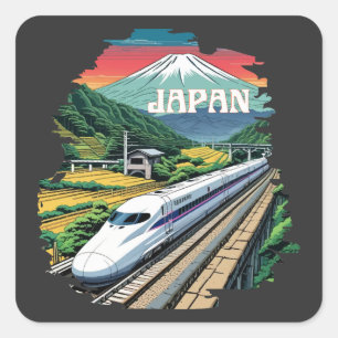 Sticker Carré Train à balles japonais et Mont Fuji